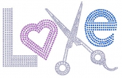 Love with Scissors Rhinestone Transfers