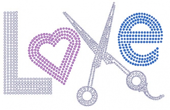 Love with Scissors Rhinestone Transfers