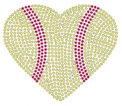 Softball Heart Large rhinestone transfer