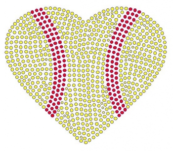 Softball Heart Large rhinestone transfer