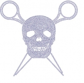Large Skull with Scissors Rhinestone Transfer
