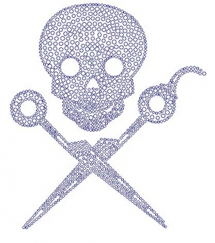 Small Skull with Scissors Rhinestone Transfer
