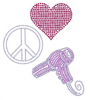 Peace Love Blow Dryer Rhinestone Transfers