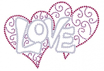 Love with Two Hearts Rhinestone Transfer
