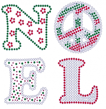 Noel with Peace sign rhinestone transfers