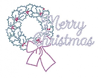 Merry Christmas with Wreath Rhinestone Transfer