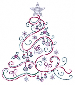Swirl Christmas Tree with Color Rhinestone Transfer