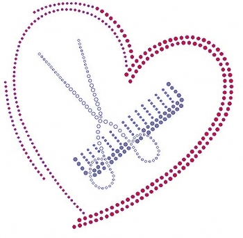 Large Heart with Scissors and Comb Rhinestone Transfer