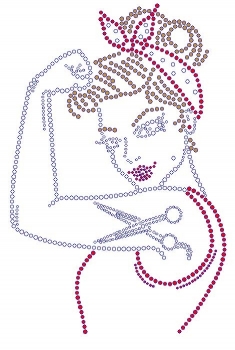 Retro Woman With Scissors Tattoo Rhinestone Transfers