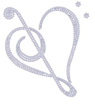 Music Note Heart Rhinestone Transfer