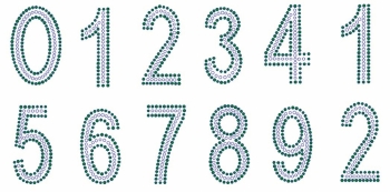 3 inch numbers 0 - 9 Emerald and Clear Rhinestone Transfer