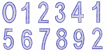 3 inch numbers 0 - 9 Cobalt and Clear Rhinestone Transfer