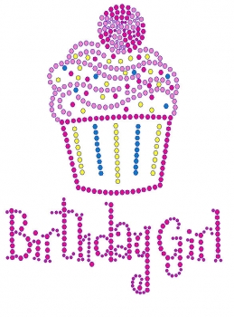 Birthday Girl Rhinestone Transfer with cupcake