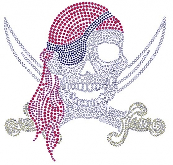 Pirate with Swords Large  Rhinestone Transfer