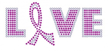 Love with Breast Cancer Ribbon Rhinestone Transfer