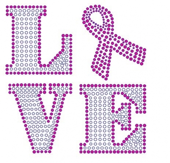 Love with Pink Ribbon Rhinestone Transfer