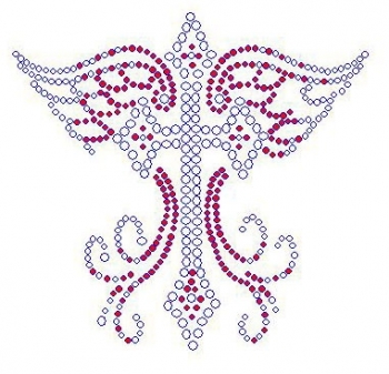 Cross with wings Rhinestone tranfers mod red