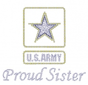 U.S. Army Proud Sister Rhinestone Transfers  Clear & Citrine Rhinestones and Black Rhinestuds