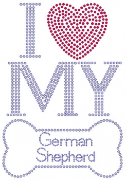 I Love My German Sheperd Rhinestone Transfer