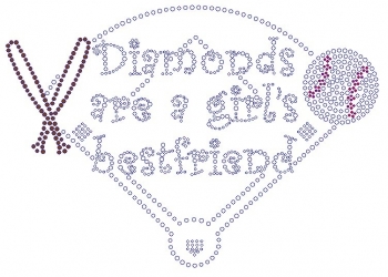 Diamonds Girls with Bat and Ball rhinestone transfer