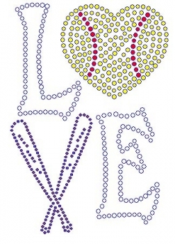 Love Softball Rhinestone Transfer